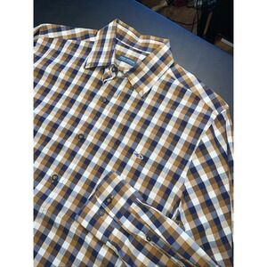 Fish Hippie Medium Brown Navy Gingham Check Long Sleeve Shirt PERFECT!